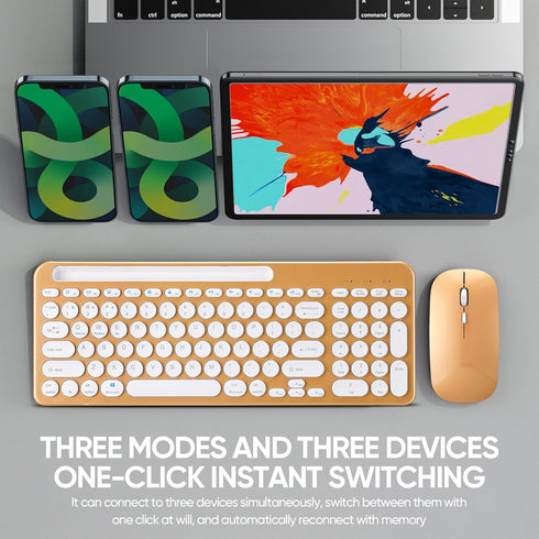 Guiheng 5.0 3.0 +2.4G) Wireless Keyboard and Mouse Combo with Phone Tablet Holder, Rechargeable Dual-Mode (Bluetooth