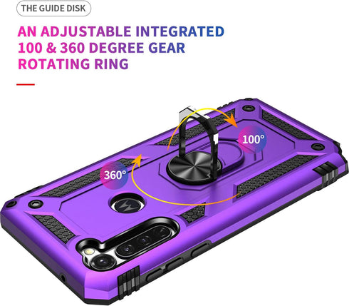 Androgate Purple Moto G Stylus/Pro Case with Tempered Glass Protectors, Ring Kickstand Car Mount, Shockproof Cover