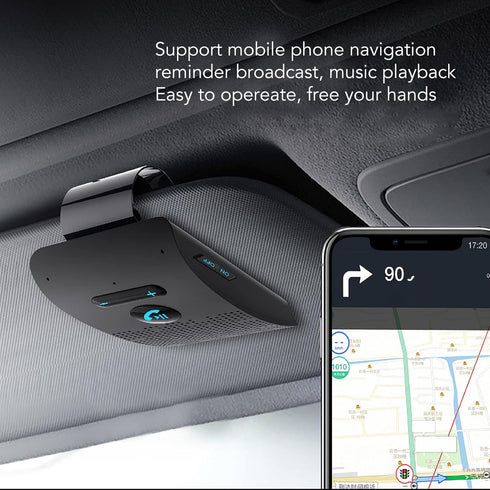 Handsfree Bluetooth Car Kit, Auto Power On Navigation Assistant, Visor Bluetooth Receiver with Back Clip