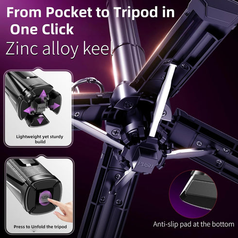 MiniLuxis 4-in-1 Magnetic Phone Tripod, Portable Selfie Stick, Pocket Size Foldable Extendable Tripod for iPhone