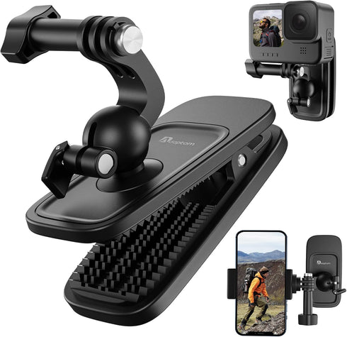360 Swivel Backpack Clip Mount with Phone Holder, Bag Belt Shoulder Strap Accessory for GoPro Max Hero and DJI Action