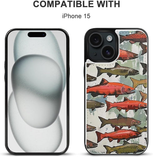ZHANLEI 15 Salmon Printed Phone Wallet Case for iPhone Case, Flip PU Leather Shockproof Phone Cases Cover with Card
