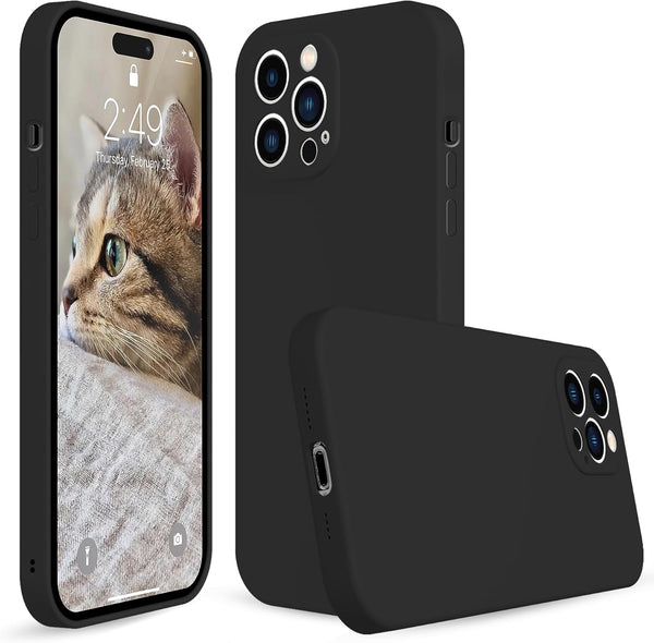 Silicone Case for iPhone 15 Pro Max, Black - Soft Liquid Silicone Phone Case with Full Body Microfiber Lining, 6.7