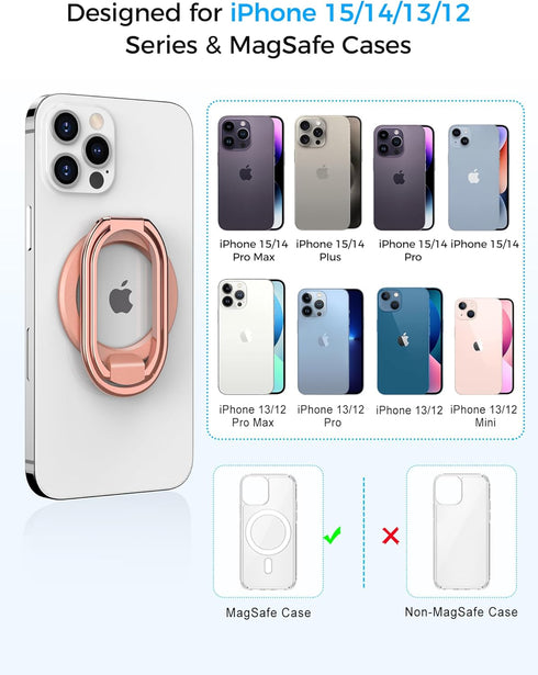 ?2024 Upgraded? SUPERONE Mag Safe Phone Ring Holder, Adjustable Magnetic Kickstand for iPhone 15/14/13/12 - Rose Gold