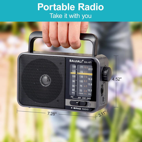 Portable Radio AM FM, Transistor Radio with Loud Speaker, Battery Powered or DC USB, Suitable for Indoor and Outdoor Use