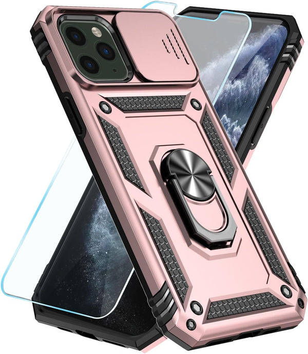 SunStory iPhone 11 Pro Max Case with HD Screen Protector, Slide Camera Cover & Kickstand - Rose Gold
