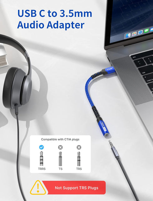 JSAUX 2-Pack USB Type C to 3.5mm Female Headphone Jack Adapter, USB C to Aux Audio Dongle Cable