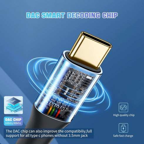 Braided USB C to 3.5mm Audio Cable, Type C Adapter for Samsung Galaxy S21, iPad Pro, Huawei & more.