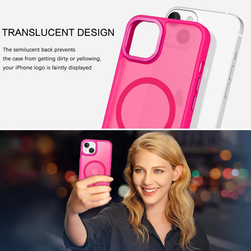BENTOBEN Hot Pink Magnetic Case for iPhone 13/14 - Slim, Shockproof, Translucent Matte, Compatible with MagSafe.