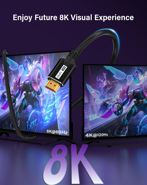 8K 5FT, 48Gbps 8K@60Hz, 4K@120Hz CL3 2.1 HDMI Cable High Speed HD Shielded Cord, Supports in-Wall Rated HDMI Cord