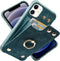 iPhone 11 Wallet Case with Credit Card Holder, Leather Shockproof Cover with 360° Rotation Ring Stand - Blue Green