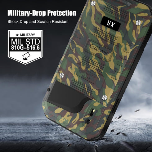 Beasyjoy Metal Case for iPhone XR - Heavy Duty Full Body Protective Waterproof Shockproof Camo