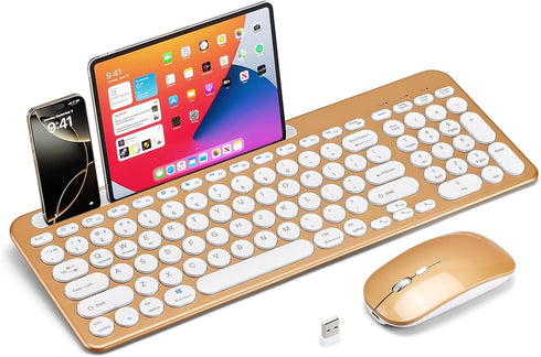 Guiheng Wireless Keyboard and Mouse Combo with Phone Tablet Holder, Rechargeable Dual-Mode (Bluetooth