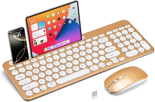 Guiheng Wireless Keyboard and Mouse Combo with Phone Tablet Holder, Rechargeable Dual-Mode (Bluetooth
