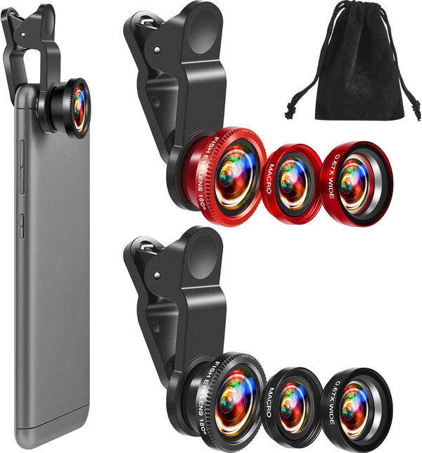 2 Pack Universal 3 in 1 Camera Lens Kit, Phone Camera Lens Clip with Fisheye, Macro, Wide Angle Attachments for