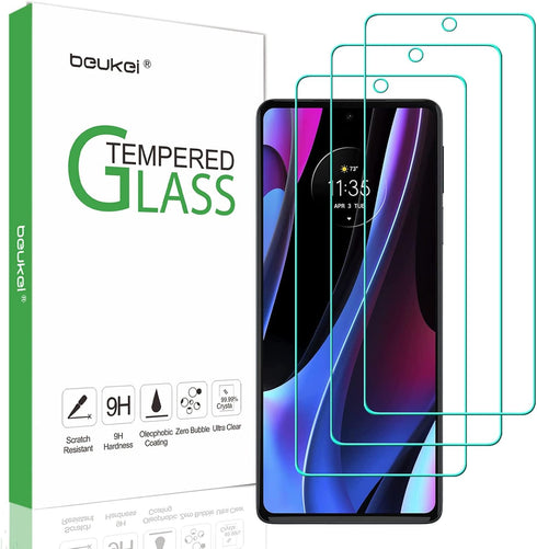 beukei Screen Protector (3 Pack) for Motorola Edge+ / Plus (2022 Model Only) - Tempered Glass, Anti Scratch, Bubble Free