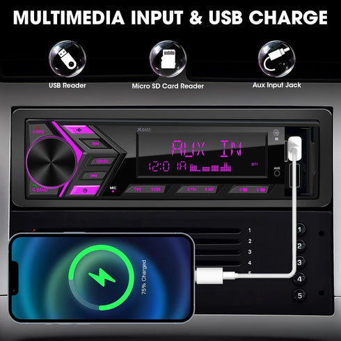 aboutBit 1-Din MP3 300W Single Din Car Stereo Bluetooth: Car Radio Receiver - in Dash Digital Media Player LCD Display