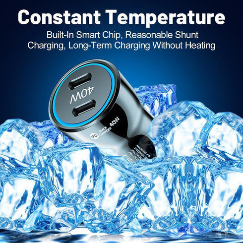 USB C Car Charger, 2-Port 40W Dual USB-C Power Adapter, PD/QC Fast Charging for iPhone, Samsung Galaxy, Pixel