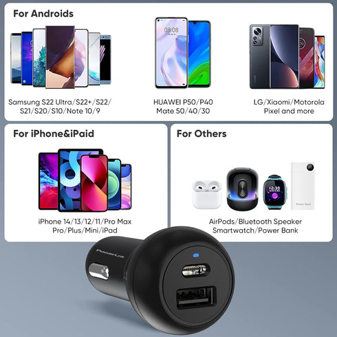 USB C Car Charger Adapter - 12V Multi Port, 38W 2 Port Car Charger, PD 20W & QC 18W for iPhone 14/13/12 and More