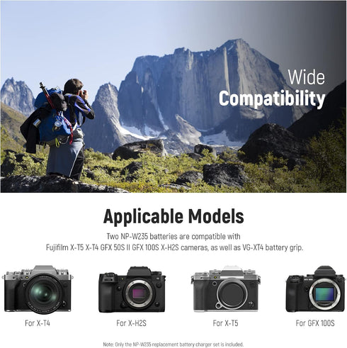 NEEWER NP-W235 Camera Battery Charger Set, Dual Slot USB Charger with LCD, 2 Pack 2400mAh Batteries for Fujifilm