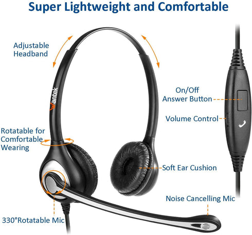 Headset 3.5mm Cell Phone with Microphone Noise Cancelling & Call Controls, Computer Headphones for Samsung PC Business