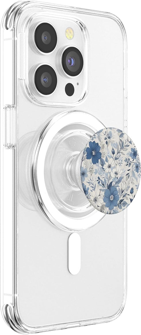 White Blue Floral Phone Popper White Blue Floral Pattern PopSockets PopGrip for MagSafe