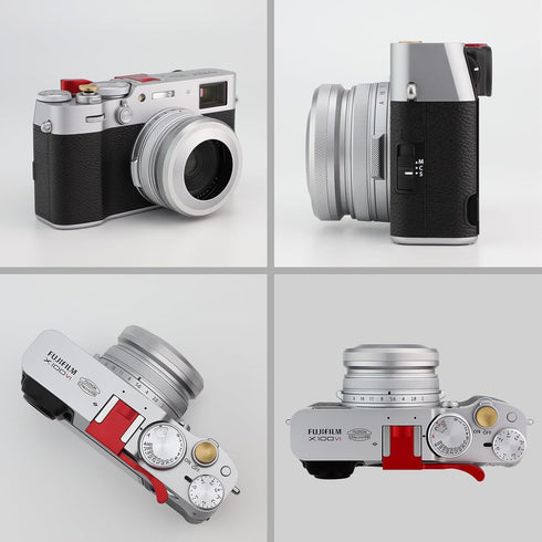 Haoge LH-X51W Ultra-Thin 2in1 All Metal Lens Hood with Adapter Ring Set for Fuji X100VI X100V Camera - Silver