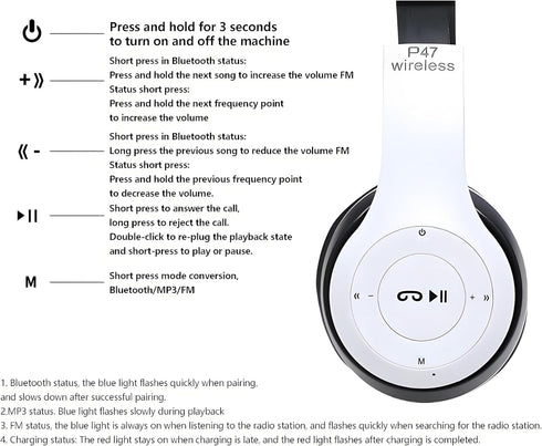 Generic Wireless Bluetooth Over-Ear Headphones, Hybrid Noise Cancelling, HiFi Stereo, Foldable, Lightweight, Deep Bass