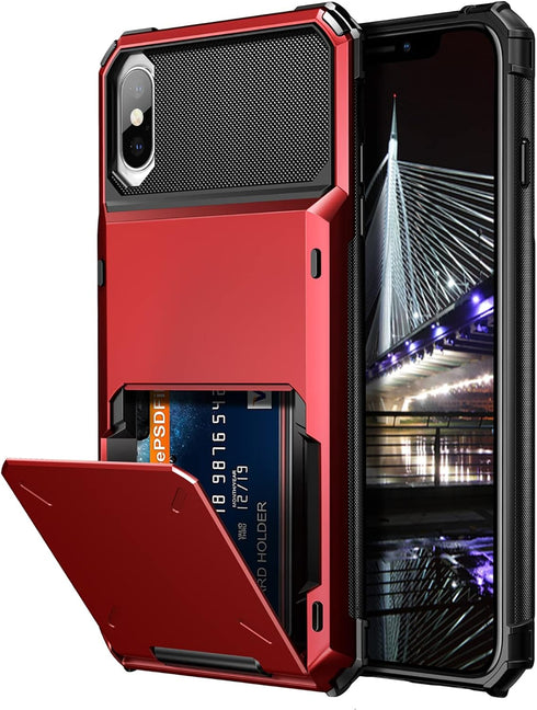 Vofolen iPhone Xs Max Case: Wallet ID Slot, Credit Card Holder, Rugged TPU Rubber Armor, Scratch Resistant Dual Layer