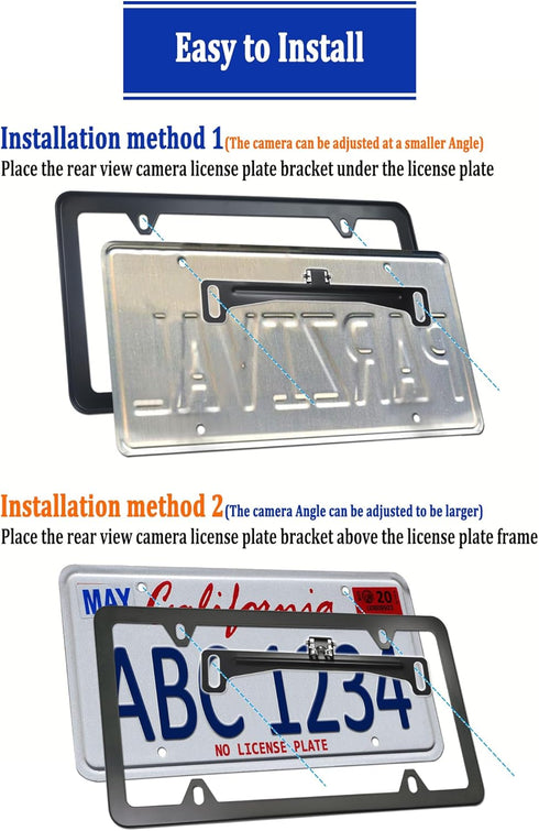 Aootf Universal Car Rear View Camera Kit, Black License Plate Frame and Backup Camera Holder for Dash Cam