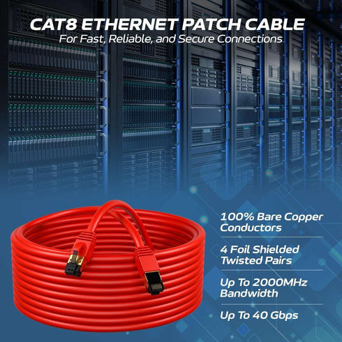 Cables Direct Online Cat8 Red 15FT SFTP Ethernet Patch Cable, 40Gbps 2000Mhz, Shielded Copper RJ45