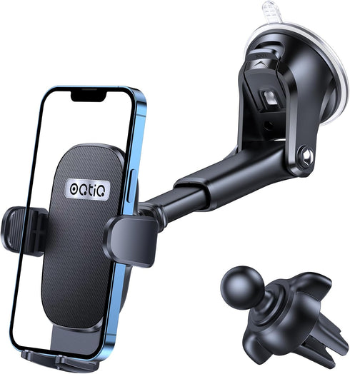 OQTIQ 3-in-1 Car Phone Mount, Dashboard, Windshield & Air Vent Holder with Strong Suction Cup, Adjustable Arm