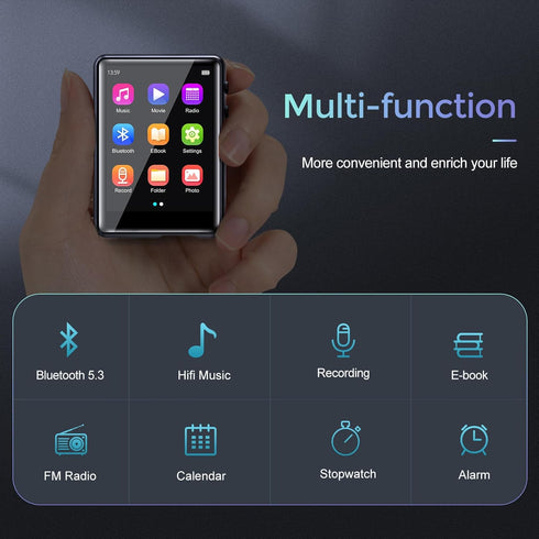 MP3 Player with Bluetooth 5.3, Portable HiFi Lossless Sound Music Player, 64GB Built-in Memory, Supports up to 128GB TF