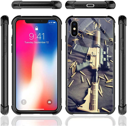 CARLOCA Compatible with iPhone XR Case, Military Pattern Design, Shockproof Anti-Scratch Hybrid Case (Black)