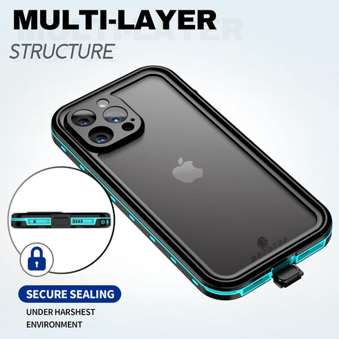 BEASTEK Waterproof Case for iPhone 13 Pro - TRE Series Shockproof Dustproof IP68 with Built-in Screen Protector,