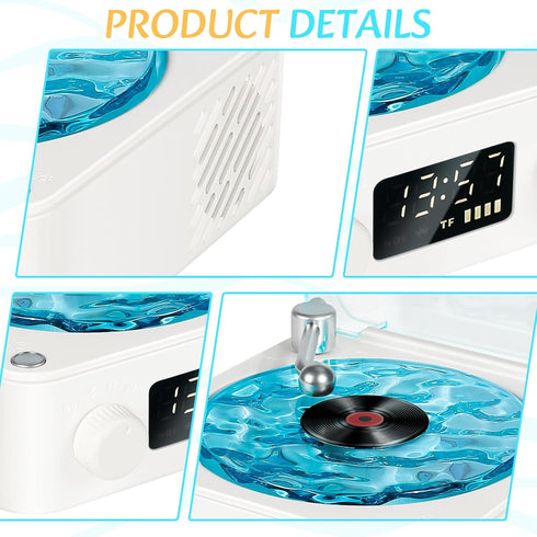 The Waves Vinyl Player with Water Ripple Light, 2024 New Bluetooth Speaker Compatible with TF, AUX Mode, Record Player