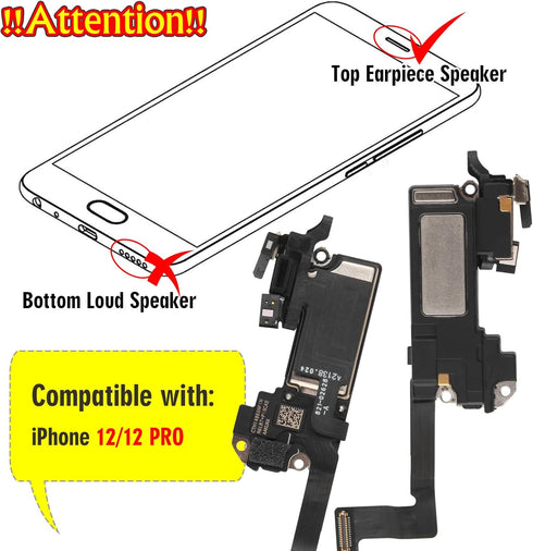 Earpiece Speaker for iPhone 12, Ear Speaker Replacement for iPhone 12 Pro Speaker Assembly with Light Proximity Sensor