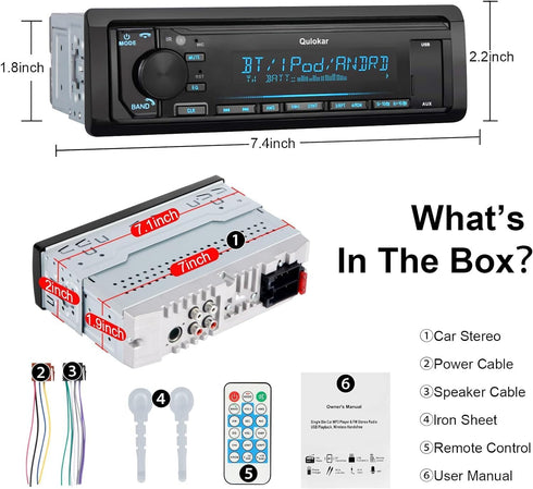 Single DIN Multimedia Car Stereo Radio, Bluetooth with Hands-Free Calling, USB Playback, AM/FM Radio Receiver Q5302
