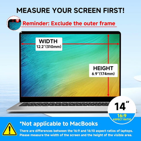 14 Inch 16:9 Laptop Privacy Screen Aspect Ratio, Laptop Screen Privacy Shield Compatible With Lenovo Hp Dell Acer Asus
