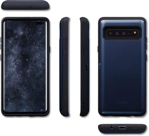 TORU CX PRO Case for Galaxy S10 5G - Slim Protective Cover with Card Holder, Hidden Wallet Flip Slot, Blue