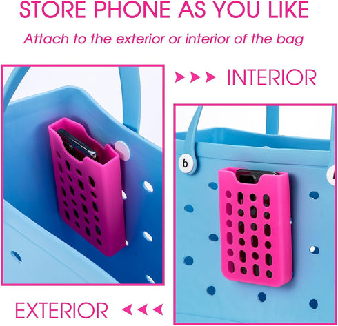PARBEE Phone Holder for Bogg Bag, Silicone Pink Holder Keeps Your Phone Handy in Tote Bag, Accessory Charm Insert