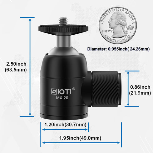 SIOTI Mini Tripod Ball Head - Swivel Mini Ball Head, Panoramic 360° Vertical Pan 90°, Compatible with Projector/DSLR