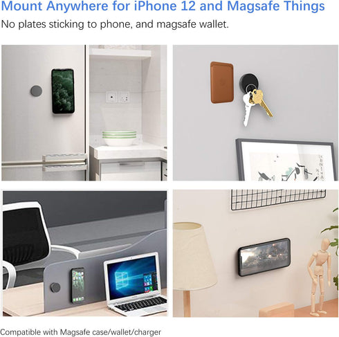 Kuaguozhe Sticky Magnetic Wall Mount for Magsafe case/Magsafe Wallet/iPhone 15 14 13 12 Pro Max Plus Mini, Adhesive Wall Mount Holder for Magsafe Accessories, Car Mount for Dashboard