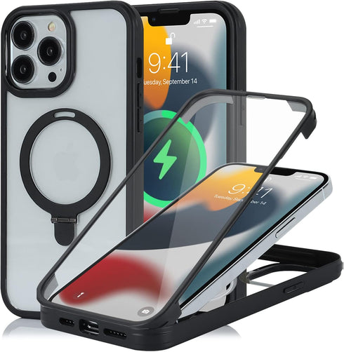 Cavor iPhone 12 & 12 Pro MagSafe Case with Built-in Screen Protector & Stand - Black Protective Phone Case