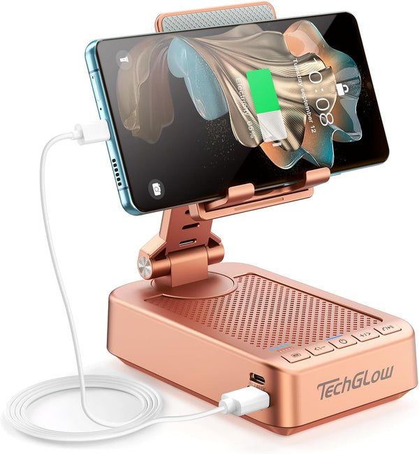 TechGlow Gifts for Men Women Foldable Cellphone Stand with Bluetooth Speaker and Charging