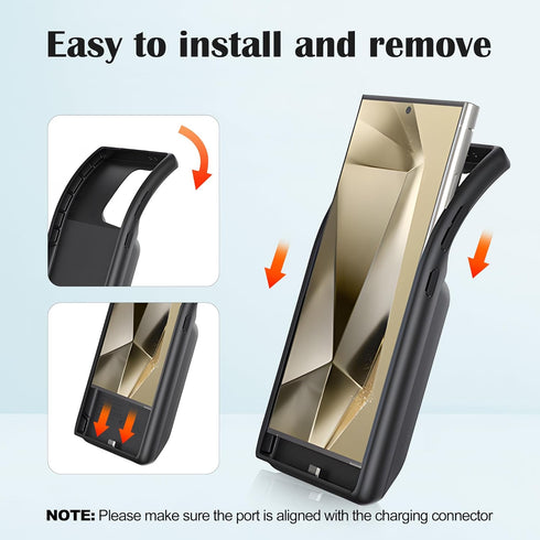Battery Case for Galaxy S24 Ultra, 10000mAh Black - Extended Power Bank and Wireless Charger Case