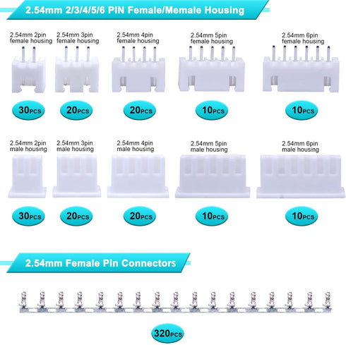 Twidec/500PCS 2.54mm JST Connector Kit with 2/3/4/5/6 Male and Female Pin Housing Connector Adapter Plug and 2.54mm Female Pin Header Wire Terminal Connector Kit N-010-W by Twidec