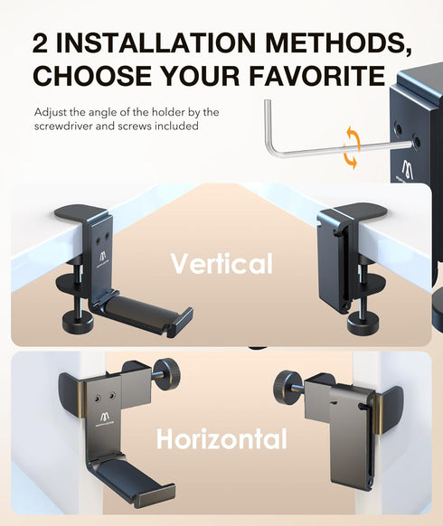 Headphone Hook Desk, Foldable Headset Holder Clamp Hanger Mount with Built-in Cable Clip Organizer