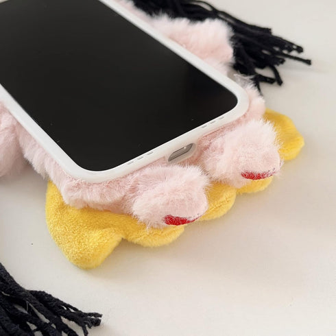 Cute Kawaii 3D Cartoon iPhone 14 Case - Plush, Furry, Shockproof, Winter Warm, DIY Hair Braids for Women & Girls (Snow