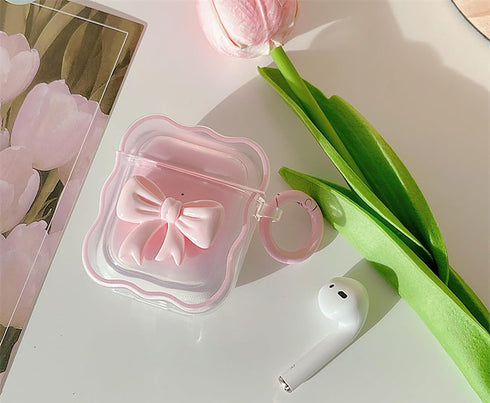 Cute AirPods 2/1 Generation Clear Case, Girly 3D Bow Design, Soft TPU Protective Cover with Cleaner Kit